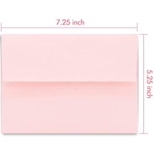 50 Pack A7 Pink Invitation 5x7 Envelopes - Self Seal, Square Flap,Perfect for Baby Shower, 5x7 Cards, Weddings, Birthday, invitations, Graduation