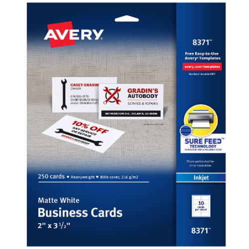 Avery Printable Business Cards, Inkjet Printers, 250 Cards, 2 x 3.5