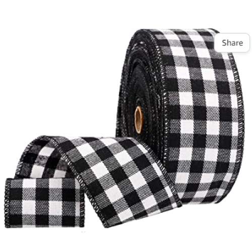Funarty Black and White Buffalo Plaid Ribbon Christmas Wired Edged Ribbon 2.5 Inches x 24 Yards for Christmas Tree Bows, Wreath Decoration, Gift Wrapping and Crafts