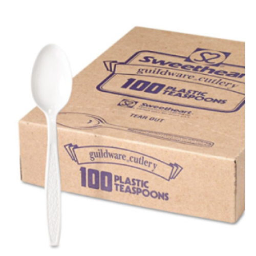 Dart Guildware Heavyweight Plastic Teaspoons, White, 100/Box