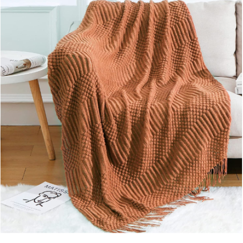 BLAGIC Knitted Throw Blanket for Couch Soft Farmhouse Boho Fall Throw Blanket with Tassels Home Decorative Lightweight Throw Blankets,Rust Throws for Bed/Chair/Sofa, Pineapple Textured, 50" W x 60" L