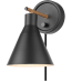 Globe Electric 51725 1-Light Dimmable Plug-in or Hardwire Wall Sconce, Matte Black, Faux Walnut Accent, Stepless Dimming Rotary Switch on Canopy, Black Fabric Cord, Wall Lights for Bedroom Plug in