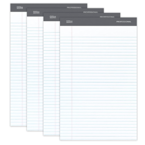 Office Depot Professional Legal Pad, 8 1/2in. x 14in., White, Legal Ruled, 50 Sheets, 4 Pads