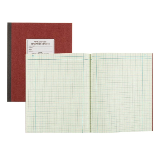 National Brand Computation Notebook, 4 X 4 Quad, Brown, Green Paper, 11.75 x 9.25 Inches, 75 Sheets