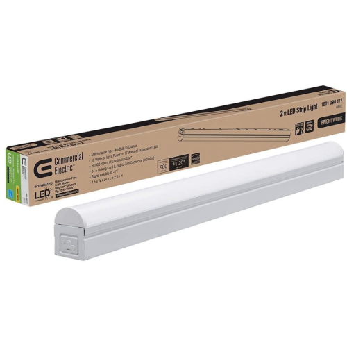 Commercial Electric - Plug In or Direct Wire Power Connection 2 ft. White 4000K Integrated LED Strip Light (with power cord and linking cord)