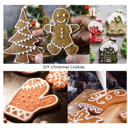 Christmas Cookie Cutters,6 Pcs Large Size Santa Face,Christmas Sock,Glove,Tree,Gingerbread Men,House Shapes Stainless Steel Molds for Cakes,Biscuits,Sandwiches,fondant and Pancakes