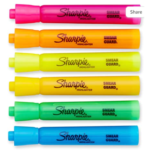 Sharpie Tank Highlighters Assorted Colors | Chisel Tip Highlighter Pens, 12 Count