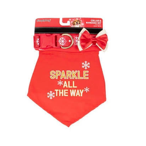 Pet Sparkle All The Way" Red Bandana & Collar Set