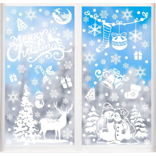Xmas Window Clings Decoration, 141 Static Snow Flakes Stickers Merry Christmas Window Decals for Christmas Party Supplies (8 Sheets)