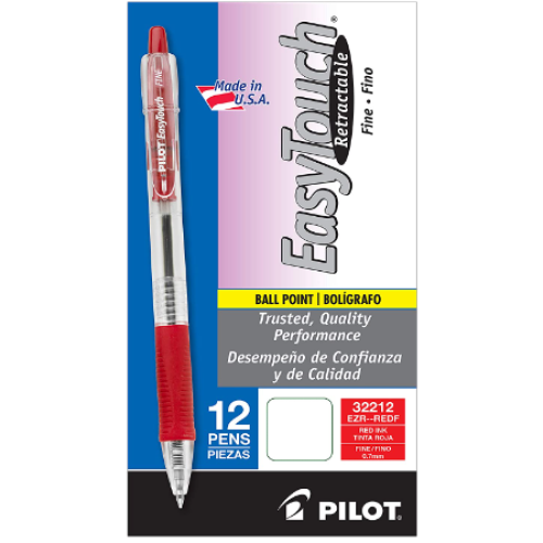 PILOT EasyTouch Refillable & Retractable Ballpoint Pens, Fine Point, Red Ink, 12-Pack