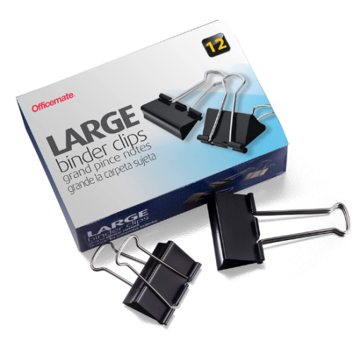 Binder Clips, Large, 2", Black, Box of 12