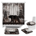 AtGoWac Rustic Bear Shower Curtain Sets with Rugs, Bear Rugs and Bear Mat, Animal Theme Bear in Forest Shower Curtain 72"x72" Farmhouse Decor Shower Curtain