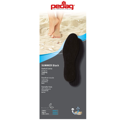 Pedag Summer, German Pure Cotton Terry Barefoot Insole, Washable, Sweat Absorbent, Moisture Control, Black, Us 6/ 36 Eu, (pack Of 1)