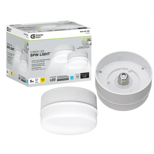 Spin Light 5 in. White LED Flush Mount Ceiling Light 600 Lumens 4000K Bright White Closet Basement Utility (2 Pack)