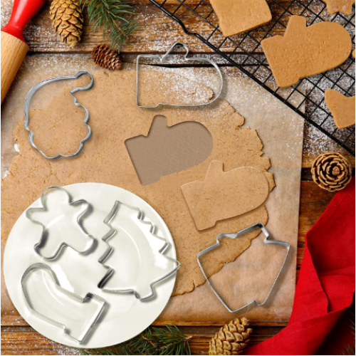 Christmas Cookie Cutters,6 Pcs Large Size Santa Face,Christmas Sock,Glove,Tree,Gingerbread Men,House Shapes Stainless Steel Molds for Cakes,Biscuits,Sandwiches,fondant and Pancakes