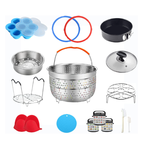 Pressure Cooker Accessories Compatible with Instant Pot 6 Qt - Steamer Basket, Silicone Sealing Rings, Springform Pan, Glass Lid, Egg Bites Mold, Egg Steamer Rack and More