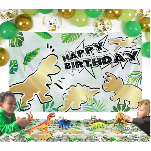 Gold Dinosaur Backdrop 73'' x 43'' - Dinosaur Birthday Decorations for Boys Children Dino Theme Party Supplies Large Photography Background Wall Banner Cake Table Room Decor