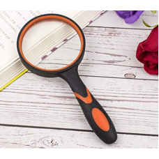  75mm 10X Handheld Magnifying Glass Shatterproof Reading Magnifier for Seniors and Kids, Real Glass Magnifying Lens with Non-Slip Rubber Handle for Reading Hobbies and Science (Orange)