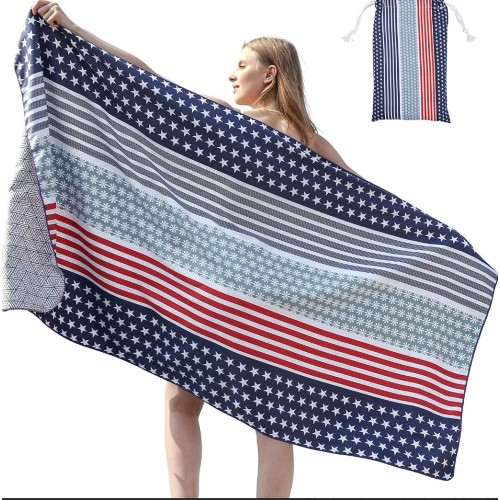 Hyhyco Soft BeachTowels-Sand Free Beach Towel Oversized - Large Beach Towel Patriotic Pattern -Personalized Beach Towel 35.5"x 71"(Blue Starry-Stripes)