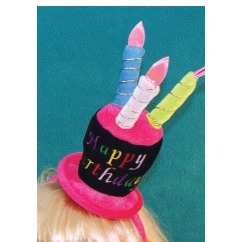 LIGHT UP Happy Birthday Cake Hat Headband comes with 3 Candles and makes a fun addition for any Birthday Party or Event. Comes in Pink 