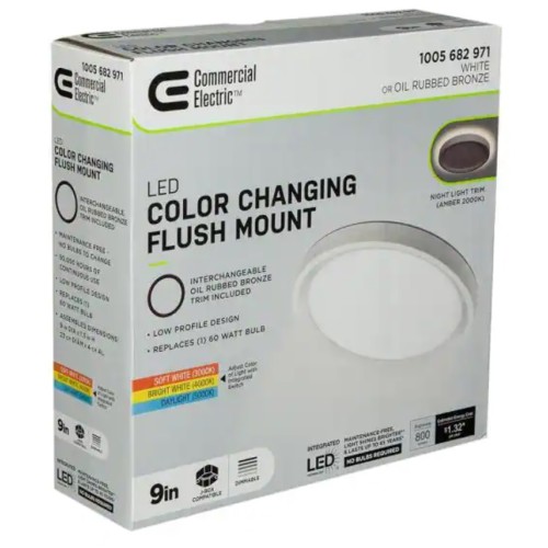 Commercial Electric 9" Color Selectable LED Flush Mount w/ Night Light Feature