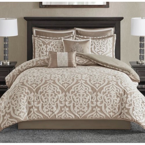 Tess Microfiber Reversible Modern & Contemporary 8 Piece Comforter Set Tan Cal King