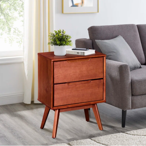 Solid Wood Nightstand by George Oliver: 23.98'' Tall 2 - Drawer in Walnut 