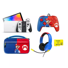 Nintendo Switch OLED Mario Bundle + Headset + Wired Controller + Case + 256GB SanDisk