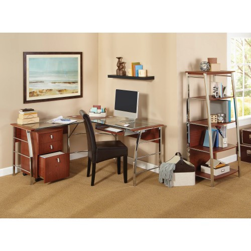 Realspace Mezza 62"W L-Shaped Desk, Cherry/Chrome