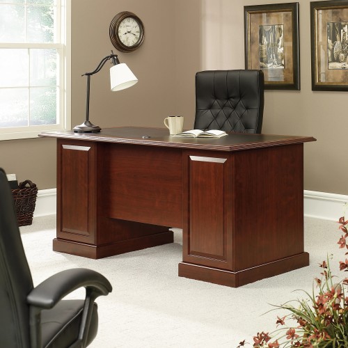 Sauder Heritage Hill 65"W Double-Pedestal Desk, Classic Cherry