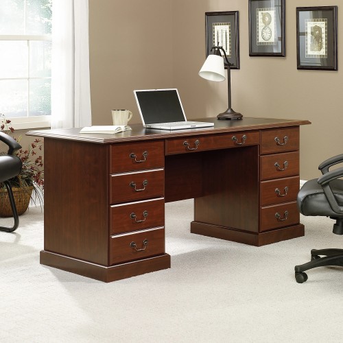 Sauder Heritage Hill 65"W Double-Pedestal Desk, Classic Cherry