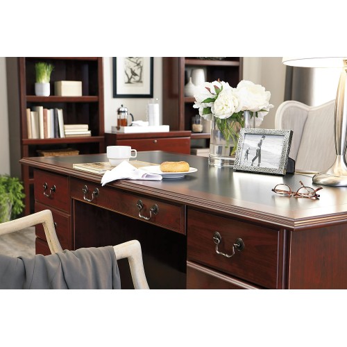 Sauder Heritage Hill 65"W Double-Pedestal Desk, Classic Cherry