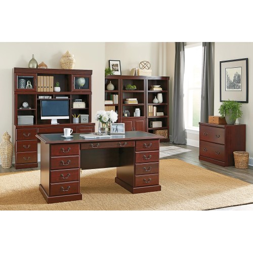 Sauder Heritage Hill 65"W Double-Pedestal Desk, Classic Cherry