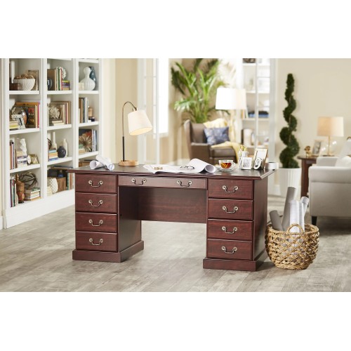 Sauder Heritage Hill 65"W Double-Pedestal Desk, Classic Cherry