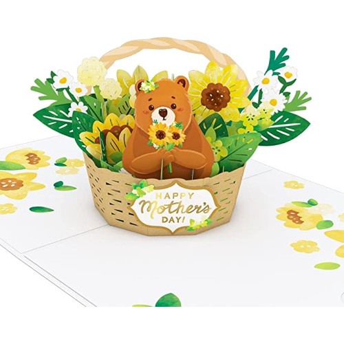 Lovepop Mama Bear Basket Pop-Up Card – Mother’s Day Card – Handcrafted 3D Pop-Up Greeting Card for Her – Mother’s Day Love Card, 5 x 7”