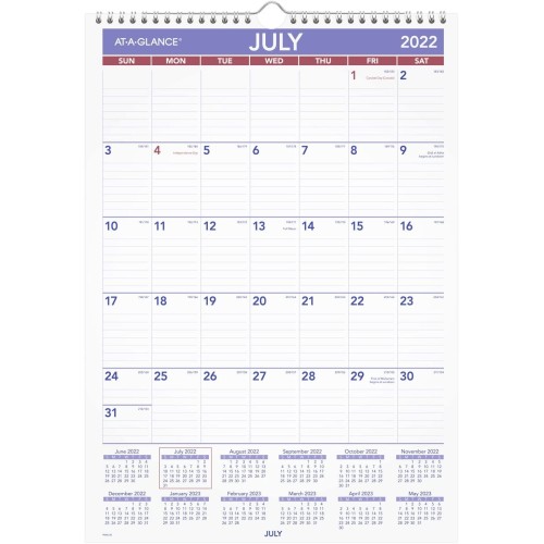 AT-A-GLANCE 2022-2023 Wall Calendar, Monthly Academic, 12" x 17", Medium, Wirebound (PMA228)