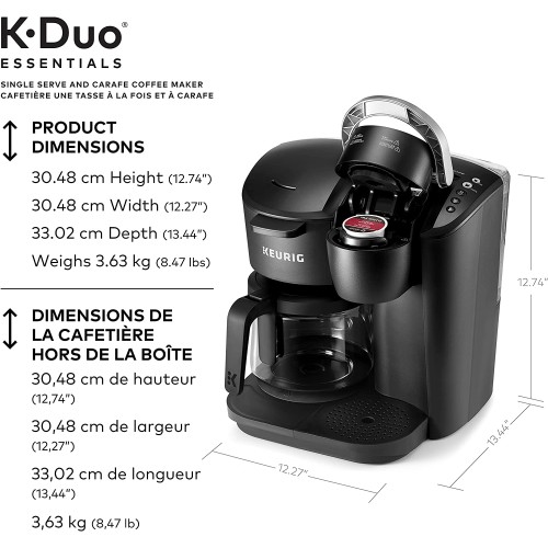  Keurig K-Duo Essentials Coffee Maker, with Single Serve K-Cup Pod and 12 Cup Carafe Brewer, Black