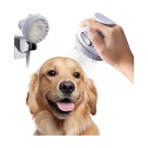 Dog Shower Attachment with Rubber Bath Brush & Flow Control, Compatible with Home Bathtub, Garden Faucets, Bathing Station.