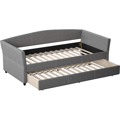 DG Casa Braxton Upholstered Daybed with Trundle, Twin in Grey Fabric