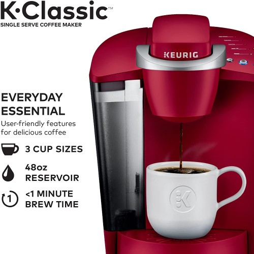 Keurig K-Classic Coffee Maker, Single Serve K-Cup Pod Coffee Brewer, 6 to 10 Oz. Brew Sizes, Rhubarb