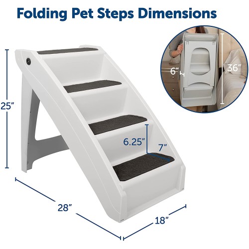 PetSafe CozyUp Folding Dog Stairs - Pet Stairs for Indoor/Outdoor at Home or Travel - Dog Steps for High Beds, Sofa with Siderails, Non-Slip Pads - Durable, Support up to 200 lbs - Extra Large, Gray