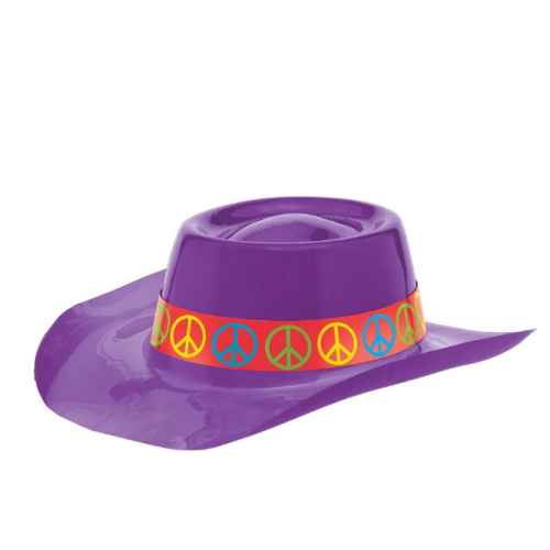 PARTY SET! 13 Purple Peace Sign Cowboy Hats  with 8 Silver Cheerleading Pom Poms