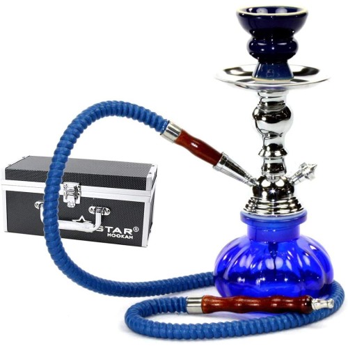 Hookah, Complete Premium Hookah Set with 1 x 11" Hose, Mini Gourd Hookah Glass Vase (Royal Blue)