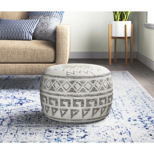 Maisy 20'' Wide Round Geometric Pouf Ottoman