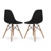 Eiffel Dining Chair Molded Plastic Side Chair with Wood Legs, Set of 2, Black