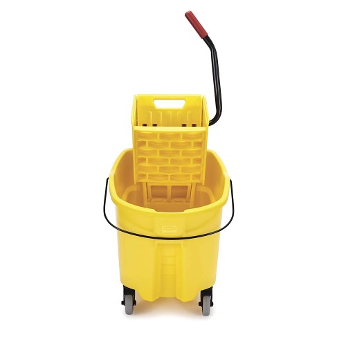 Rubbermaid Commercial Products, WaveBrake - Commercial Industrial Mop Bucket with Side-Press Wringer Combo on Wheels, 35 Quart, Yellow