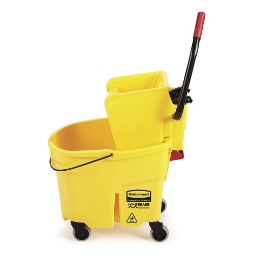 Rubbermaid Commercial Products, WaveBrake - Commercial Industrial Mop Bucket with Side-Press Wringer Combo on Wheels, 35 Quart, Yellow