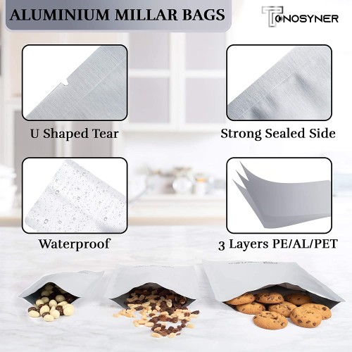 Mylar Bags, 3 Sizes 30 Pack, Lock Bags, Heat Seal Bags, Food Storage Bags for Coffee, Tea, Candy Beans, Nuts and Cookies