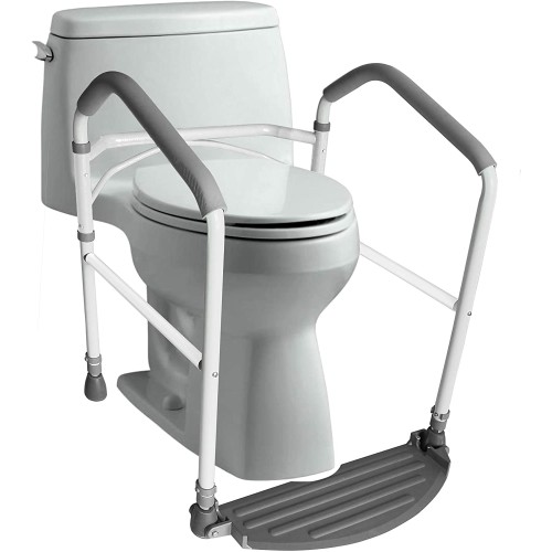 RMS Toilet Safety Rail and Frame, Portable Folding Safety Rails, Adjustable Height Toilet Rails (White)