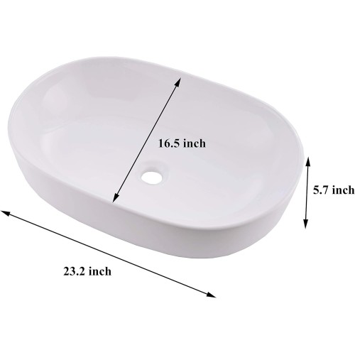Oval Vessel Sink, VAPSINT 23"x16" White Ceramic Bathroom Vessel Sink Modern Oval Shape Above Counter Bathroom 